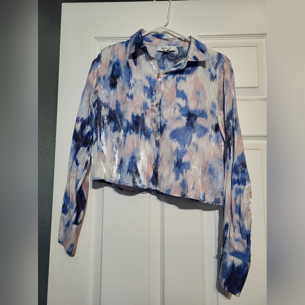 Nine West Shimmering Blue and Pink Button-Down Shirt